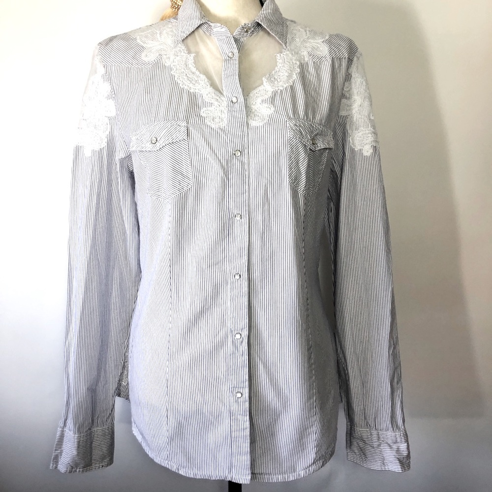 Guess LA blue and white striped top size large